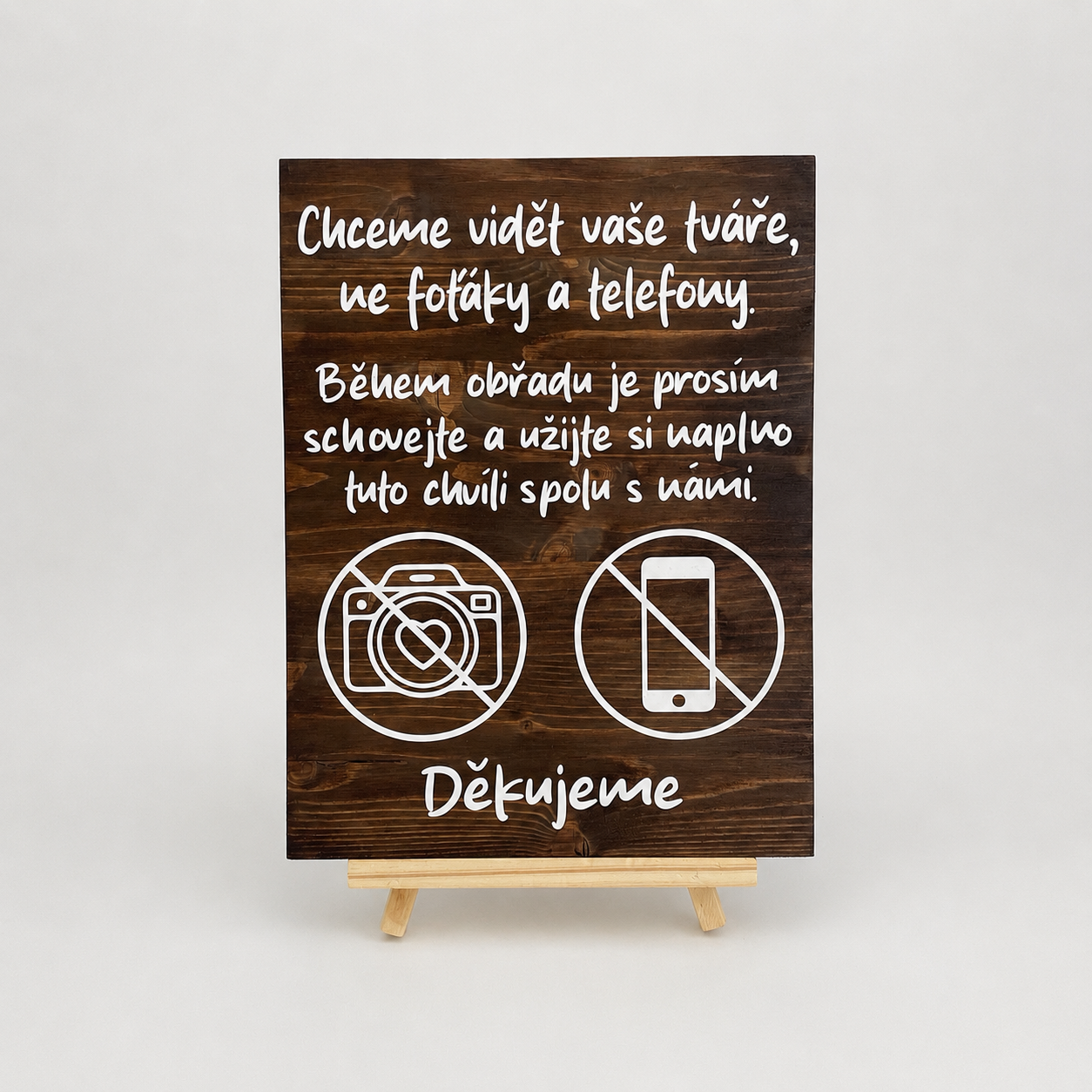 Dřevěná cedulka na svatbu Zákaz focení